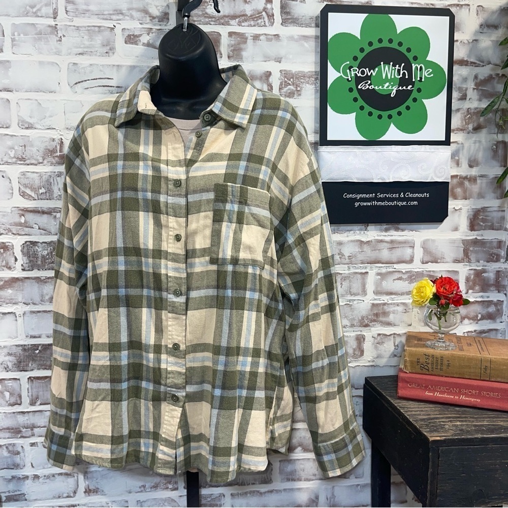 Cotton On Green and Cream Plaid Shirt size 6